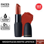 Buy Faces Canada Weightless Matte Lipstick |Jojoba and Almond Oil enriched| Highly pigmented | Smooth One Stroke Weightless Color | Keeps Lips Moisturized | Shade - Blooming Red 4.5g - Purplle