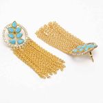 Buy Ferosh Avika Leafy Blue Golden Chained Tassel Earrings - Purplle