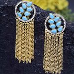 Buy Ferosh Avika Leafy Blue Golden Chained Tassel Earrings - Purplle