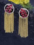 Buy Ferosh Avika Leafy Pink Golden Chained Tassel Earrings - Purplle