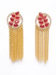 Buy Ferosh Avika Leafy Pink Golden Chained Tassel Earrings - Purplle