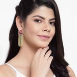 Buy Ferosh Avika Leafy Pink Golden Chained Tassel Earrings - Purplle