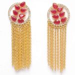 Buy Ferosh Avika Leafy Pink Golden Chained Tassel Earrings - Purplle