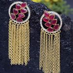 Buy Ferosh Avika Leafy Pink Golden Chained Tassel Earrings - Purplle