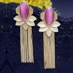 Buy Ferosh Dhriya Pink Leafy Golden Tassel Drop Earrings - Purplle