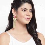 Buy Ferosh Dhriya Pink Leafy Golden Tassel Drop Earrings - Purplle