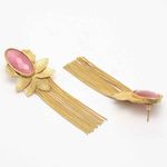 Buy Ferosh Dhriya Pink Leafy Golden Tassel Drop Earrings - Purplle