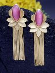 Buy Ferosh Dhriya Pink Leafy Golden Tassel Drop Earrings - Purplle