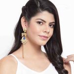 Buy Ferosh Vamika Royal Blue Stone Golden Pearl Tassel Earrings - Purplle