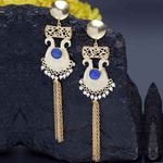Buy Ferosh Vamika Royal Blue Stone Golden Pearl Tassel Earrings - Purplle