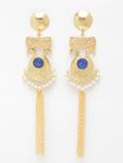 Buy Ferosh Vamika Royal Blue Stone Golden Pearl Tassel Earrings - Purplle