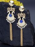 Buy Ferosh Vamika Royal Blue Stone Golden Pearl Tassel Earrings - Purplle