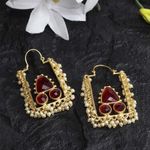 Buy Ferosh Hridika Rectangular Faux Pearl Golden Earrings - Purplle