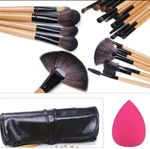 Buy AY Makeup Brushes Sets With Leather Storage Pouch (24 Pieces and 1 Makeup Sponge Puff), Color May Vary - Purplle