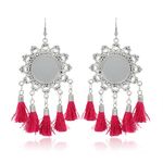 Buy Karatcart Jaipuri Designer Vintage Oxidised Silver Tribal Dangler Hanging Mirror Earring with Red Tasselsfor Women - Purplle