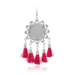 Buy Karatcart Jaipuri Designer Vintage Oxidised Silver Tribal Dangler Hanging Mirror Earring with Red Tasselsfor Women - Purplle