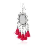 Buy Karatcart Jaipuri Designer Vintage Oxidised Silver Tribal Dangler Hanging Mirror Earring with Red Tasselsfor Women - Purplle