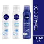 Buy Nivea Fresh Natural + Protect & Care Deodorant - Buy 2 Get 1 Free (Each of 150 ml) - Purplle