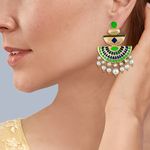 Buy Queen Be Green Enamel, Pearls Chandelier Earrings - EV19026 - Purplle