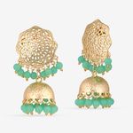 Buy Queen Be Gold Jali Jhumkis, Mint Green Beads - EV19030 - Purplle