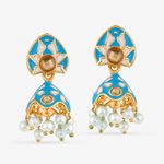 Buy Queen Be Everyday Enameled Jhumkis, Blue & White With White Pearls - EV19065 - Purplle