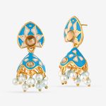 Buy Queen Be Everyday Enameled Jhumkis, Blue & White With White Pearls - EV19065 - Purplle
