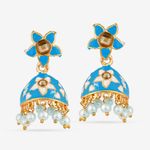 Buy Queen Be Floral Enameled Jhumkis, Deep Blue & White With White Pearls - EV19066 - Purplle