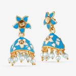 Buy Queen Be Floral Enameled Jhumkis, Deep Blue & White With White Pearls - EV19066 - Purplle
