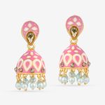 Buy Queen Be Paisley Enameled Jhumkis, Pink And White With White Pearls - EV19067 - Purplle