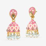 Buy Queen Be Paisley Enameled Jhumkis, Pink And White With White Pearls - EV19067 - Purplle