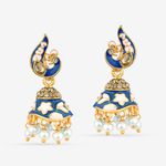 Buy  Queen Be Peacock Enameled Jhumkis  Dark Blue And White With White Pearls -EV19068 - Purplle