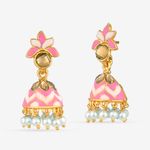 Buy Queen Be Leaf Enameled Jhumkis, White & Pink With White Pearls - EV19069 - Purplle