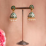 Buy Queen Be Paisley Enameled Jhumkis, Emerald Green And White With White Pearls - EV19072 - Purplle