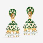 Buy Queen Be Paisley Enameled Jhumkis, Emerald Green And White With White Pearls - EV19072 - Purplle