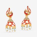 Buy Queen Be Peacock Enameled Jhumkis, Red And White With White Pearls - EV19073 - Purplle