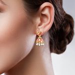 Buy Queen Be Peacock Enameled Jhumkis, Red And White With White Pearls - EV19073 - Purplle