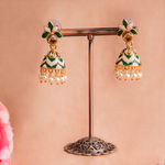 Buy  Queen Be Leaf Enameled Jhumkis  Emerald Green & White With White Pearls -EV19074 - Purplle