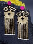 Buy Ferosh Adhrita Pink-Black Stone Pearl Chained Tassel Earrings - Purplle