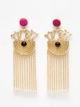 Buy Ferosh Adhrita Pink-Black Stone Pearl Chained Tassel Earrings - Purplle