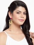Buy Ferosh Adhrita Pink-Black Stone Pearl Chained Tassel Earrings - Purplle