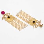 Buy Ferosh Adhrita Pink-Black Stone Pearl Chained Tassel Earrings - Purplle