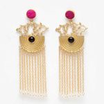 Buy Ferosh Adhrita Pink-Black Stone Pearl Chained Tassel Earrings - Purplle