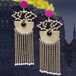 Buy Ferosh Adhrita Pink-Black Stone Pearl Chained Tassel Earrings - Purplle