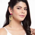 Buy Ferosh Adhrita Pink-Black Stone Pearl Chained Tassel Earrings - Purplle