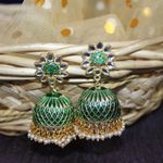 Buy Ferosh Ayaana Royal Green Ethnic Jhumka Earrings - Purplle