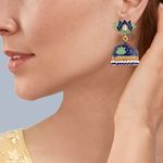 Buy Queen Be Divine Lotus Jhumki, Blue & Green Enamel - ES19018 - Purplle
