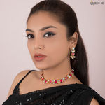 Buy Queen Be Classic Single Line Necklace Set, Kundan & Ruby Red - NV19031 - Purplle