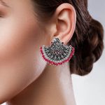 Buy Queen Be Oxidised Dancing Peacock Red Tops Chandbalis - Purplle