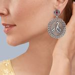 Buy Queen Be Oxidised Swan Couple Red Studded Danglers - Purplle