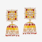 Buy Queen Be Square Top Jhumki, Yellow Enamel - Purplle